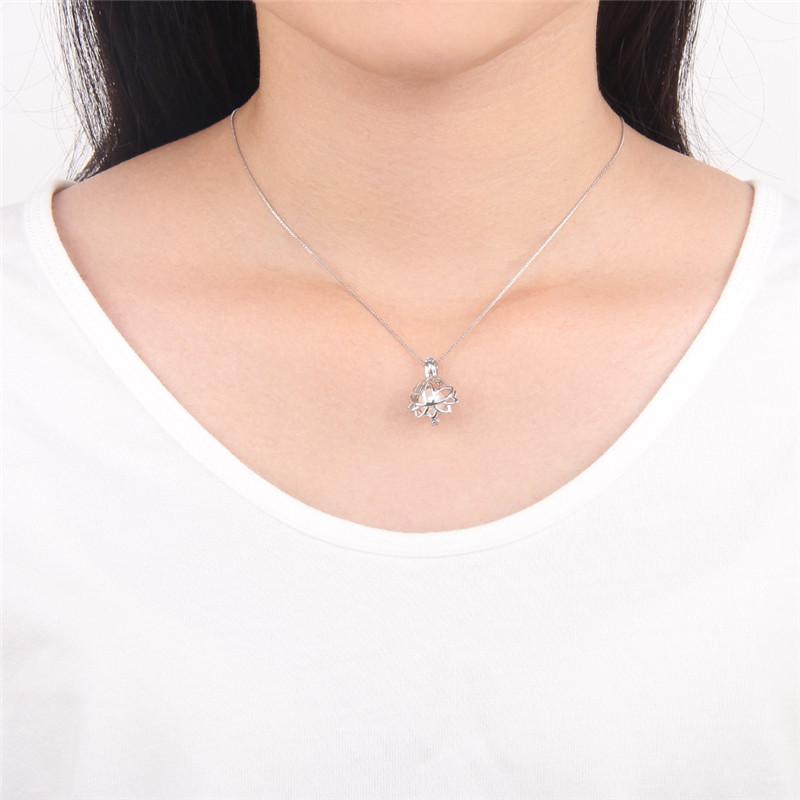 CLUCI 3pcs 925 Sterling Silver Pendant Lotus Flower Pearl Locket Silver 925 Lotus Flower Charm Pendant for Women Jewelry SC011SB