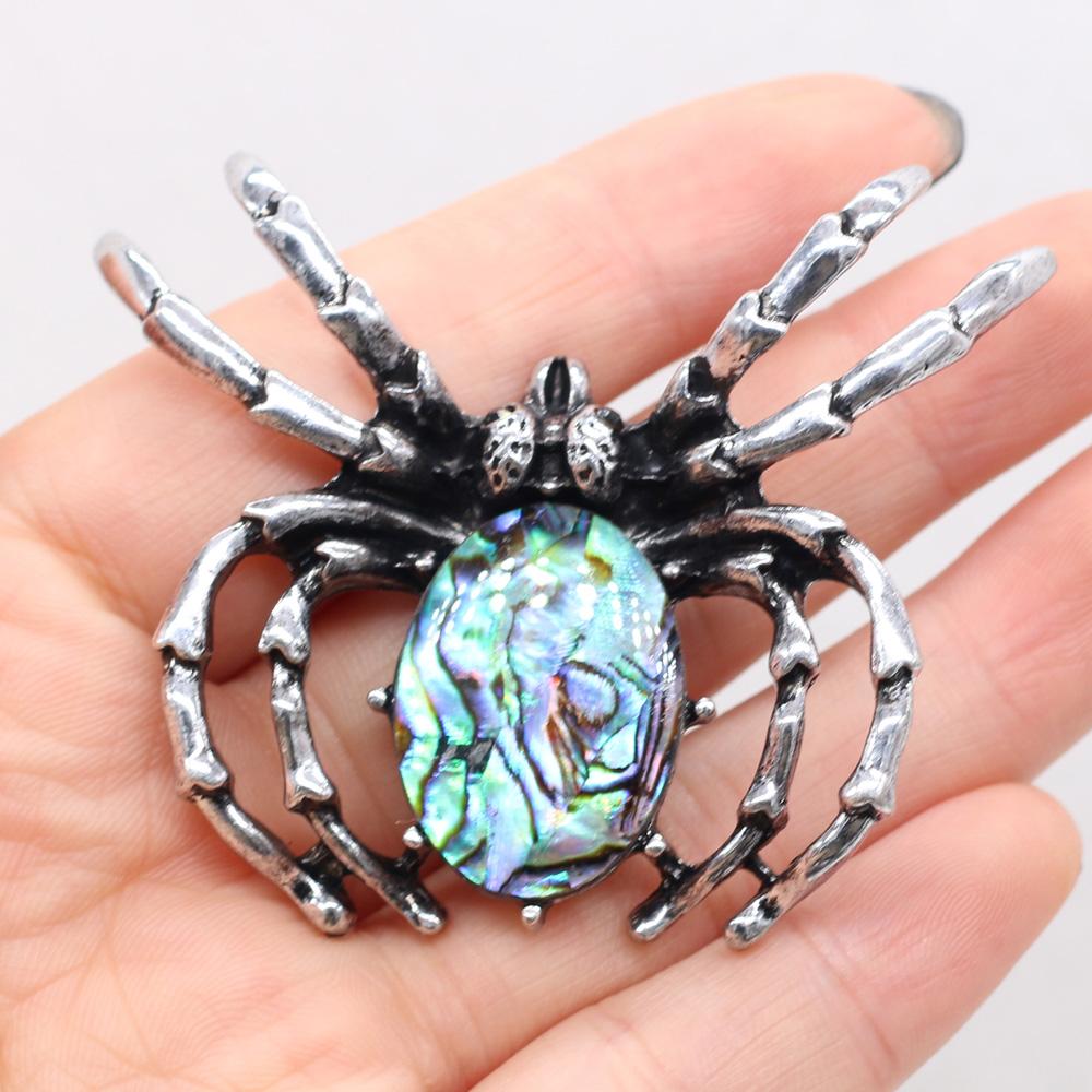 Women Brooch Natural Stone Spider-Shaped Pendant For Jewelry Making DIY Necklace Bracelet Clothes Shirts Accessory