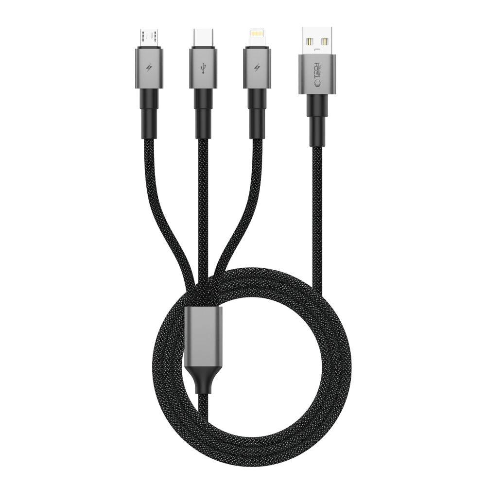 Kabel Tech-Protect UltraBoost DNA 3w1 USB-C / Micro-USB / Lightning 120 cm - szary