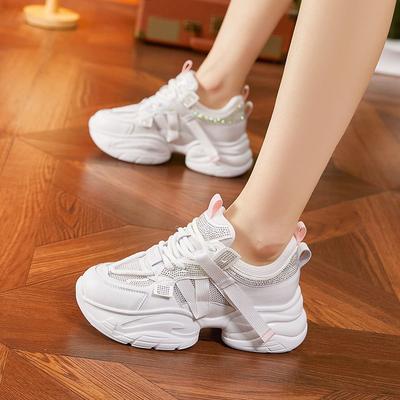 Папины кроссовки для девочки 2025 Новые летние туфли на платформе Женские туфли из сетки с вырезами и стразами Универсальные повседневные кроссовки