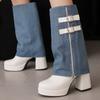 Fashion Women's Knee High Boots Platform Sexy Winter Shoes Black White Blue Jeans Heeled Long Boot Ladies Shoes Large Size New Trends