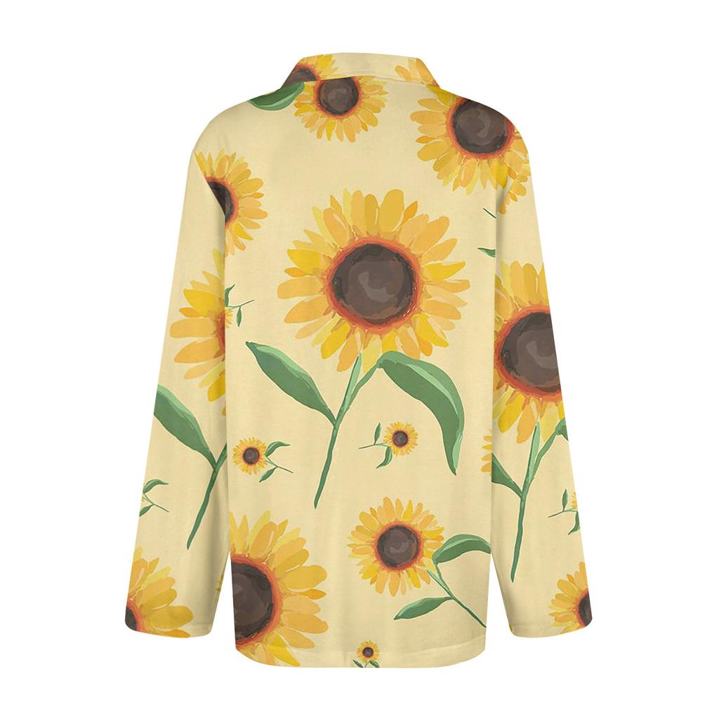 Women's Fashion Leisure Long Sleeve V Neck Flower Printing Top