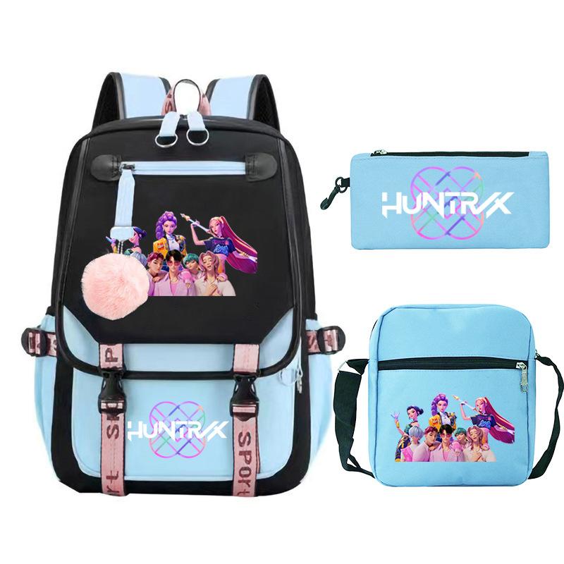 Kpop Trend Backpack Large Capacity Student School Bag Three-Piece Pencil Case Casual Shoulder Bag