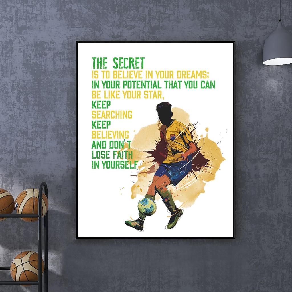 pirational Soccer Room Decor - Set of 6 Motivational Wall Art Prints (8x10 In) for Boy's Bedroom or Classroom
