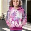 Girls' 3D Unicorn Hoodie Pullover Long Sleeve Fall Winter Active Fashion Cute Polyester Kids Outdoor Casual Daily Regular Fit
