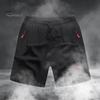 Men Summer Casual Shorts with Zipper Pockets Elastic Waist Drawstrings Wide Leg Running Fitness Beach Short Pants