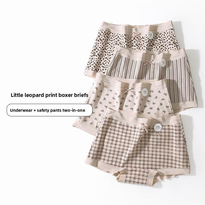 Женские Весенне-Летние Модные Хлопковые Антибактериальные Трусы с Удлиненной Ластовицей и Прямым Углом с Леопардовым Принтом