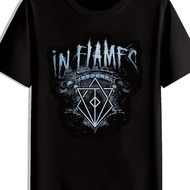 Винтажная футболка с принтом рок-группы - IN FLAMES и узор D20, черная, с коротким рукавом, с круглым вырезом, топ для мужчин и женщин, летний, повседневный, спортивный