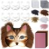 DIY Blank Masks Kit Half Face Hand Drawn Animal Cat Fox Mask DIY Handmade Graffiti Half Face Mask Party Halloween Christmas Gift