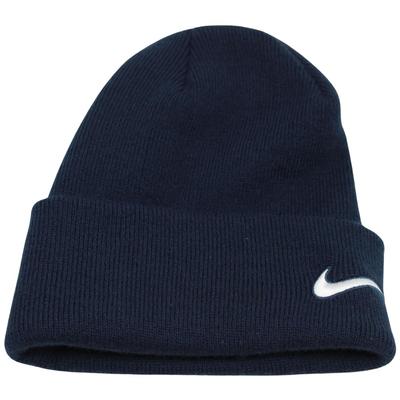 Nike Шапка-бини Dri-FIT Team с отворотом. Оставайтесь в тепле и сухости благодаря технологии отвода влаги. Цвет: темно-синий, с вышитым логотипом Swoosh.. Модель CW6324-010