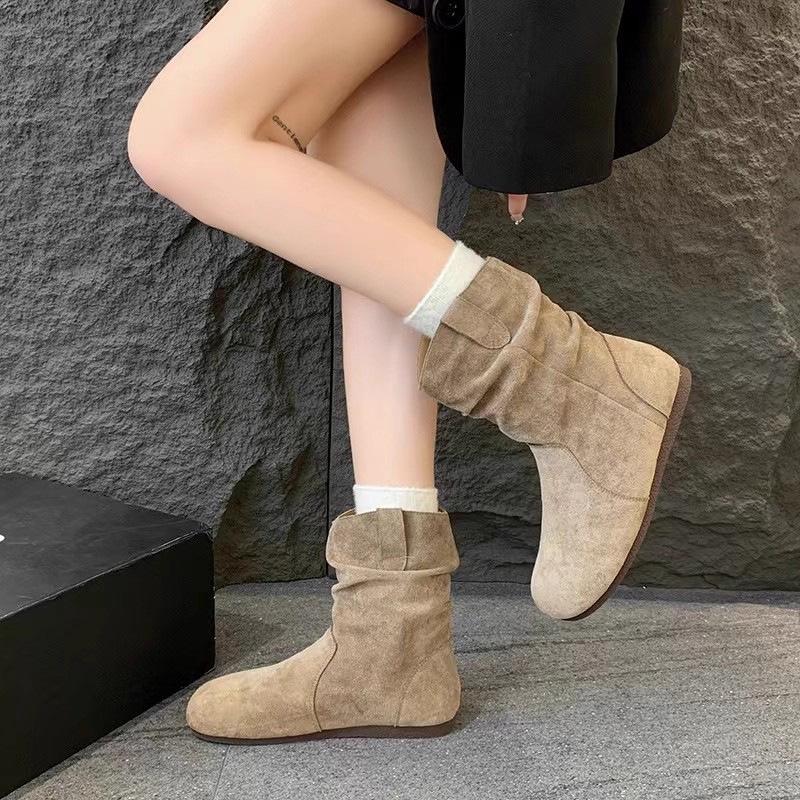 Женские ботинки Мартина на плоской подошве, тонкие, осенне-зимние, легкие, для通勤, для пеших прогулок, нескользящие, амортизирующие, модные, универсальные, повседневные, до середины икры