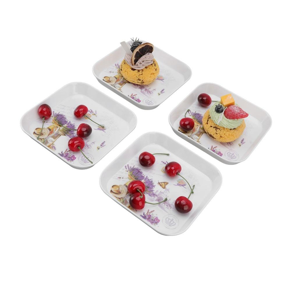 4Pcs Raised Anti-spill Edge Snack Plate Food Grade Melamine Snack Platter Food Dish Dining Table