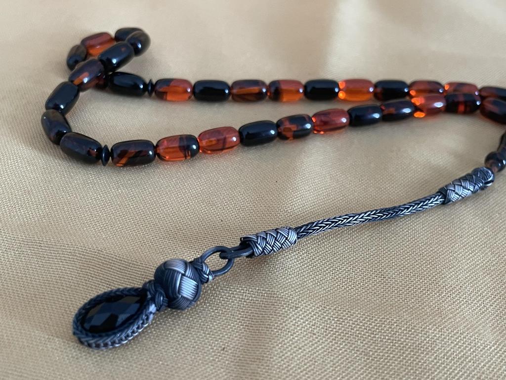 Молитвенные бусы из огненного янтаря 1000 пробы Серебряные кисточки Kazaziye Оранжевые черные четки, исламские мусульманские четки Misbaha, роскошный подарок 33 четки