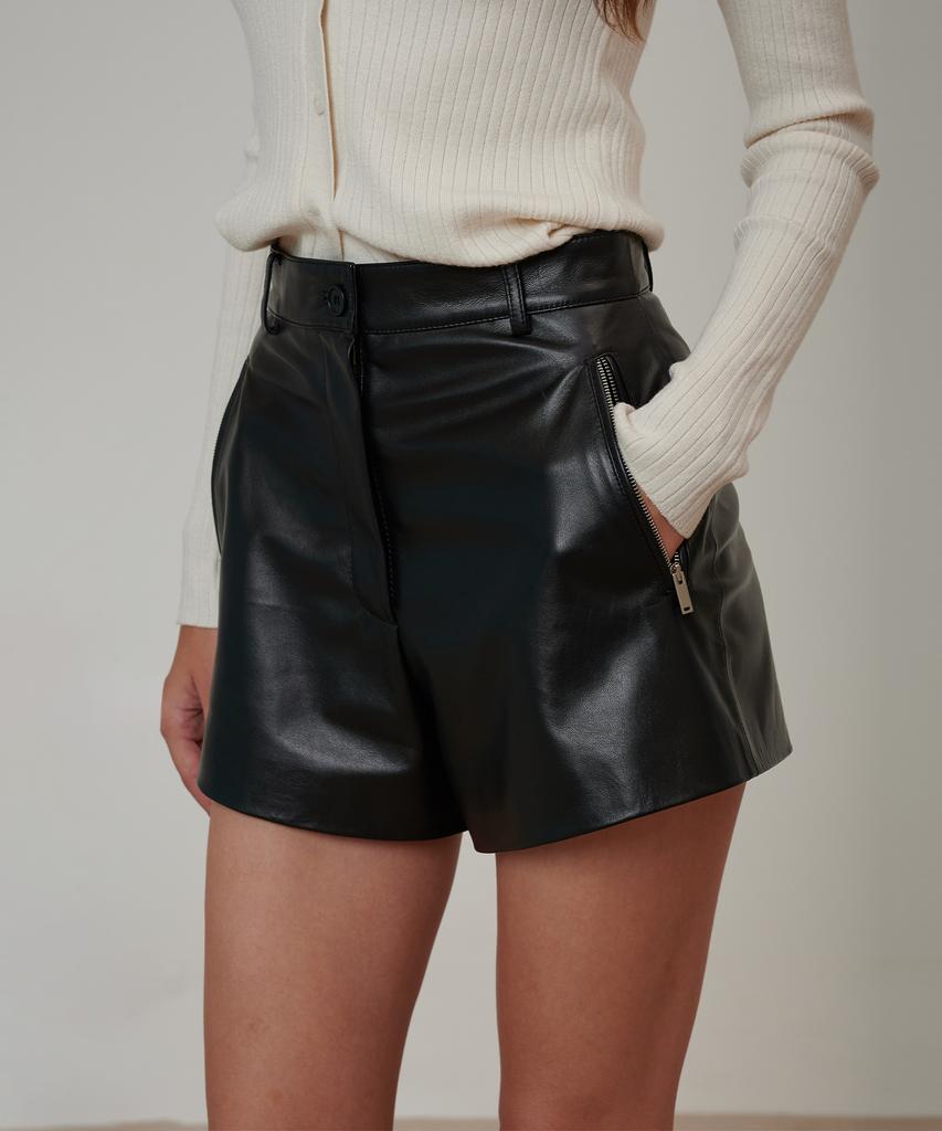 PINBLACK High-Waisted Lambskin Shorts