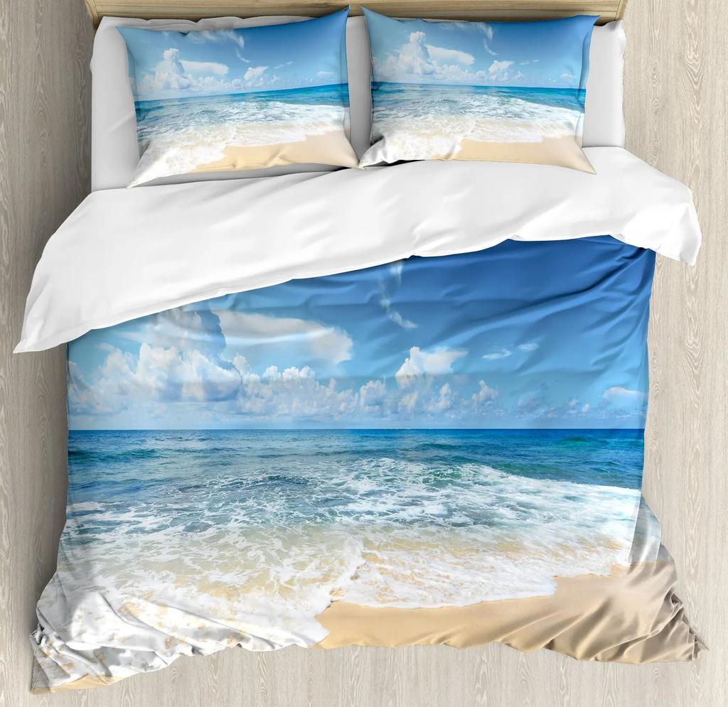 Sea Wave Duvet Cover King/Queen Size 3D Blue Ocean Spray Waves Bedding Set for Kids Teens,Azure Seawater Soft Comforter Cover