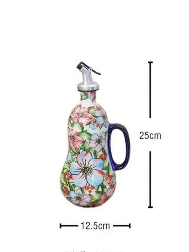 Flowers Plants Ceramic Olive Oil Bottle Soy Sauce Vinegar Multifunctional Kitchen Seasoning Drainage Bottle Kitchen Accessories
