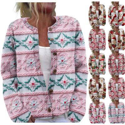 Женский рождественский свитер Милый забавный рождественский свитер Осень и зима Свитер с длинным рукавом вязаный