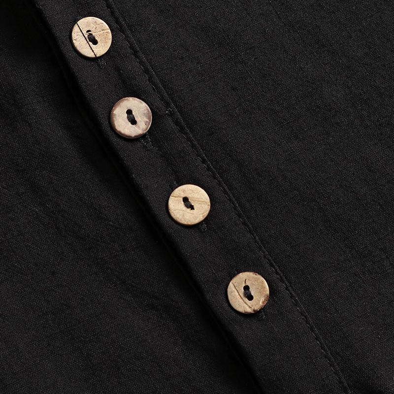 Spring Vintage Men Casual Shirt Stand Collar Long Sleeve Solid Color Tops Streetwear