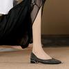 Coarse Heel Single Shoes Women's Summer 2025 New Shallow Mouth Rhinestone Temperament Versatile Soft Surface Comfortable Pointed Women's Shoes