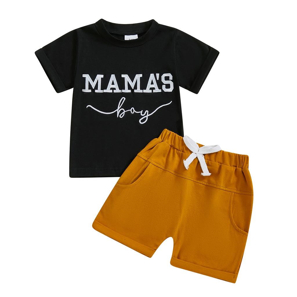 Baby Boys Shorts Set, Short Sleeve Embroidery Letters T-shirt with Elastic Waist Shorts Summer Outfit