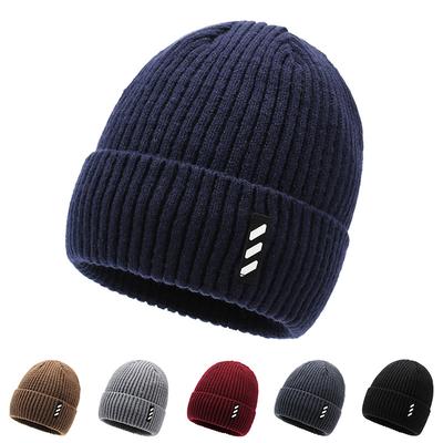 Осенне-зимняя мужская теплая шерстяная шапка с отворотом, для улицы, для защиты ушей, вязаная шапка