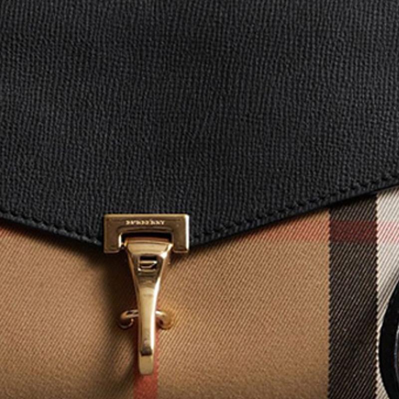 Burberry Vintage Check Leather Crossbody Bag, Luxury Black Gold-Tone Hardware Clutch Handbag for Women, Daily Commute & Evening Out 39808251