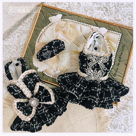 Autumn Winter Luxury Pet Clothing Plush Warm Princess Dress Malzis Yorkshire Puppy Rhinestone Dress Female Dogs Clothes Berets