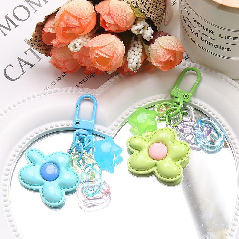 1Pc Cute Sweet Candy Color Flowers Star Keychain Universal Resin Floral Keyring For Girls Bag Pendant Backpack Decoration