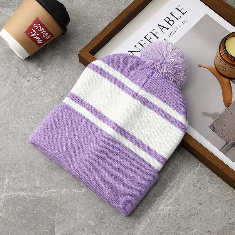New Cross-border Acrylic Women's Jacquard Striped Adjustable Beanie Loose-fitting Versatile Knitted Ear-covering Warm Winter
