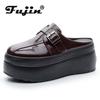 Fujin 8cm  Microfiber Leather Casual Women Platform Wedge Flats Slippers Slides Mules Summer Slipper Breathable High Brand Shoes