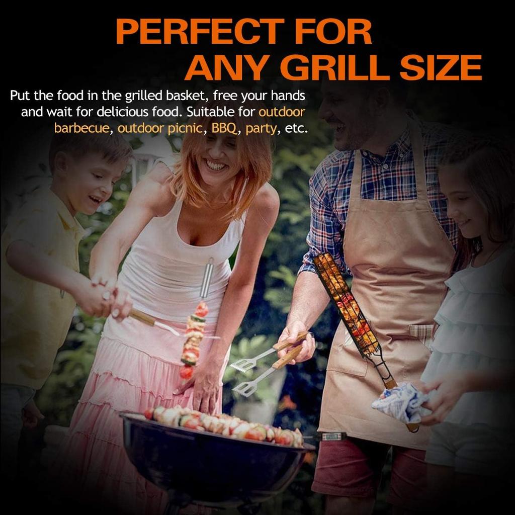 1 шт. корзина для шашлыка из нержавеющей стали с антипригарным покрытием и удобными деревянными ручками. Прочные портативные инструменты для барбекю для приготовления пищи на открытом воздухе, кемпинга.