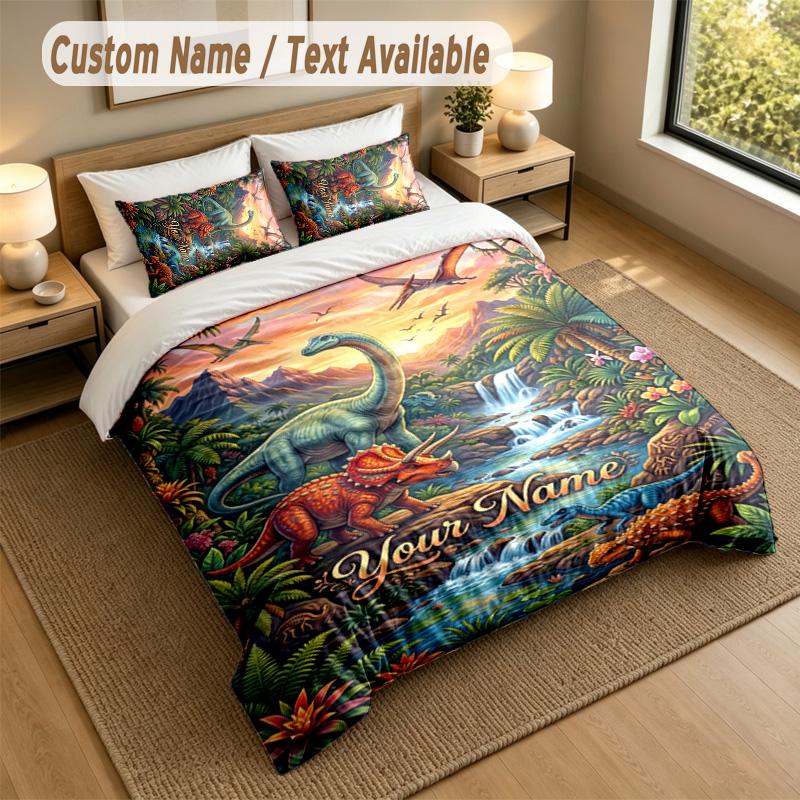 Dinosaur Theme Personalized 3Pcs Bedding Set Custom Text & Name 1 Sheet 2 Pillowcases Household Bedding 1pc
