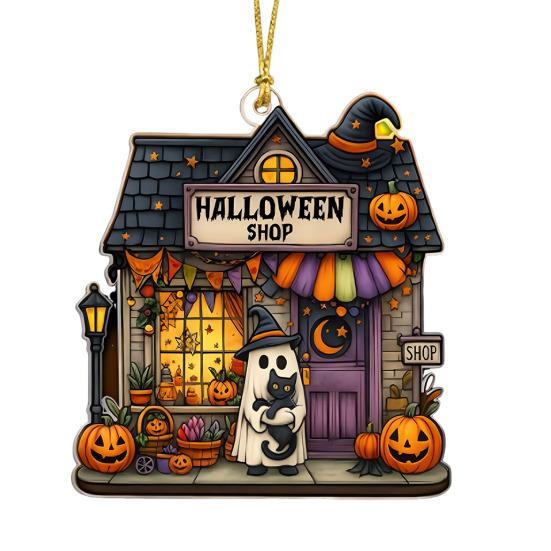 Cute Ghost Reading Book Ornament 2D Acrylic Ghost Pumpkin Window Hanging Decoration for Halloween Home Party Decor