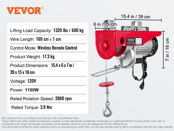 SucceBuy 200-800 кг Электрическая таль с проводным/беспроводным пультом дистанционного управления, подъемный кран, канатная таль, лебедка для лодки, гаража, лифта