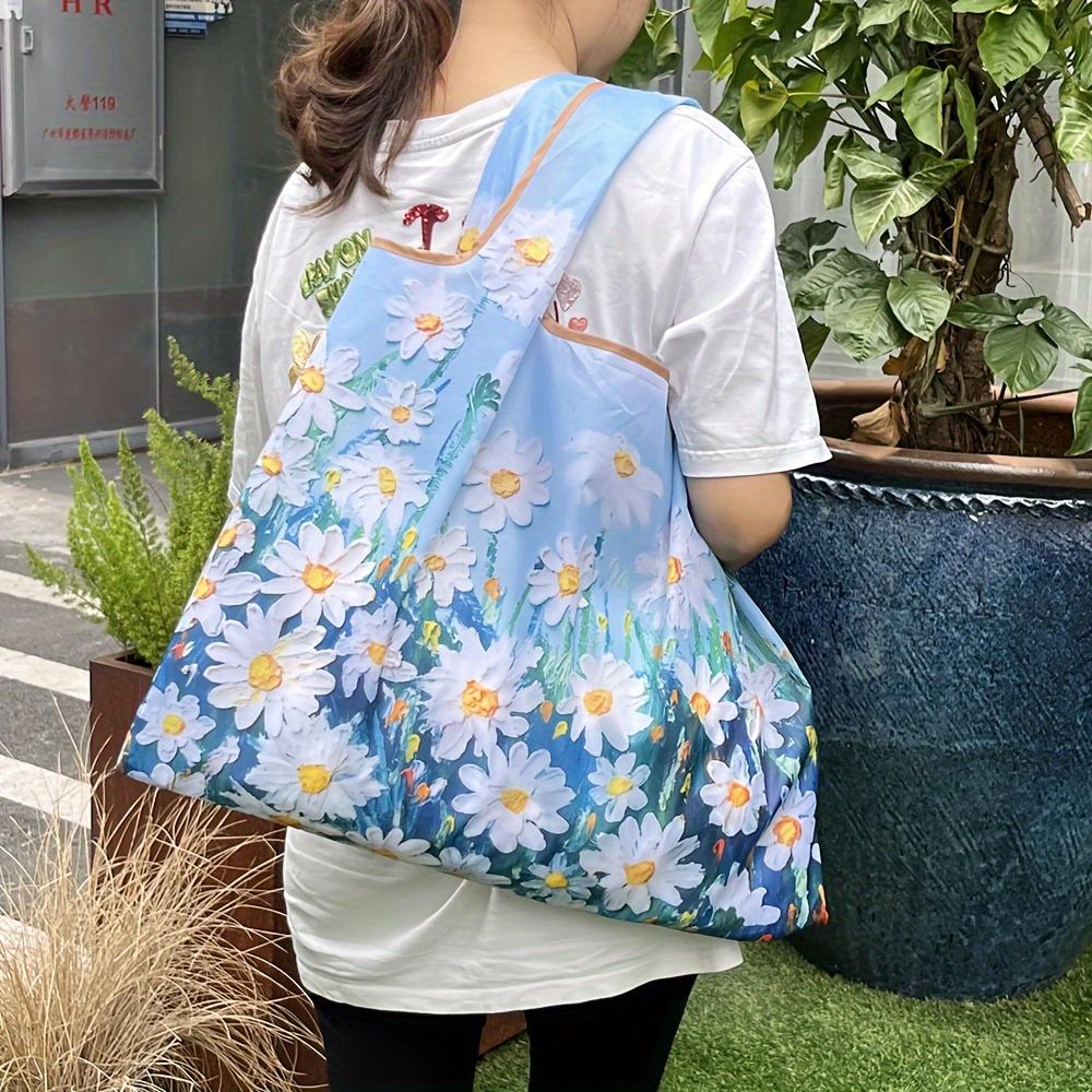 Модная картина маслом с цветочным узором Большая сумка Складная сумка через плечо большой емкости Сумка для покупок для мамы