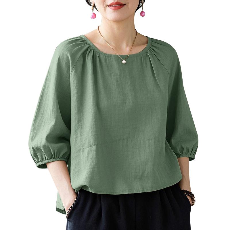 ZANZEA Женская повседневная однотонная блузка с круглым вырезом и рукавом 3/4