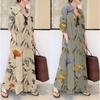 Summer Cotton Linen Color Lapel Long Sleeve Pocket Simple Loose Casual Long Cardigan Dress
