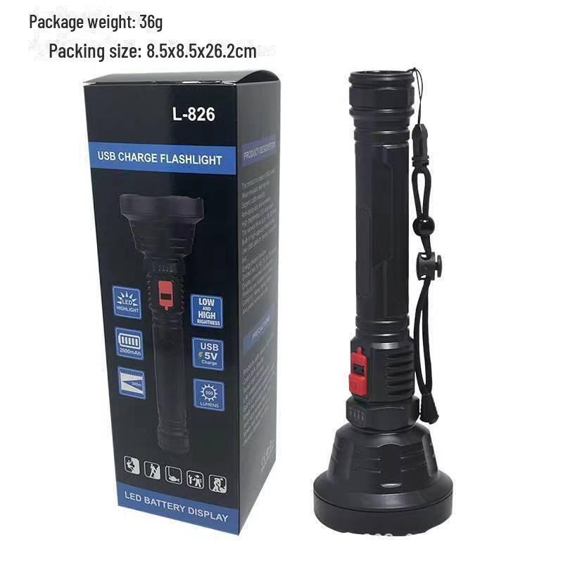 USB Rechargeable Long-Range LED Flashlight with Power Display