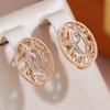 Oval Hollow Zircon Gold Color Earrings for Women Ethnic Style Bridal Wedding Jewelry Vintage Accessories