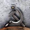 Red Battle Damage Sickle and Hammer Pendant, Retro Ethnic Style Necklace for Men and Women, Badge Emblem