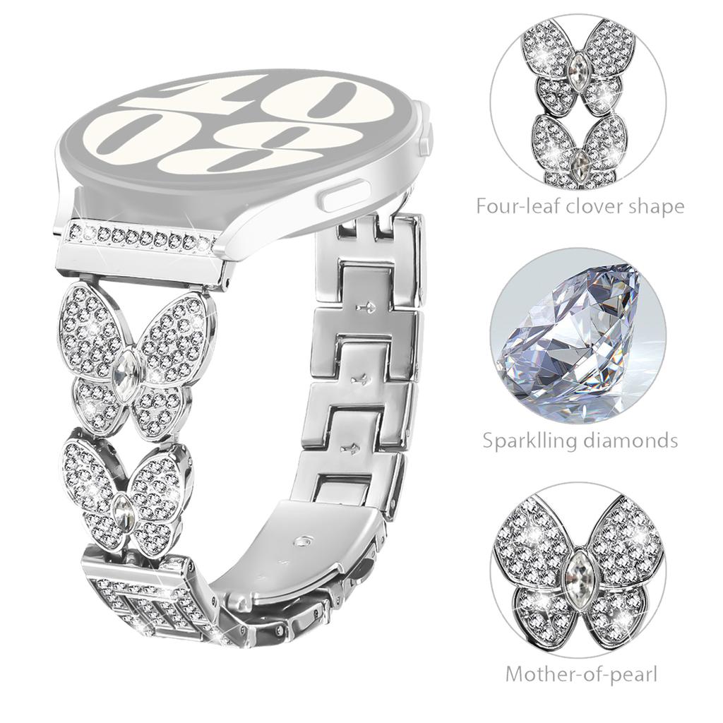 For Garmin Venu 2 Band Butterfly Rhinestones Decor Silver Alloy Metal Watch Strap