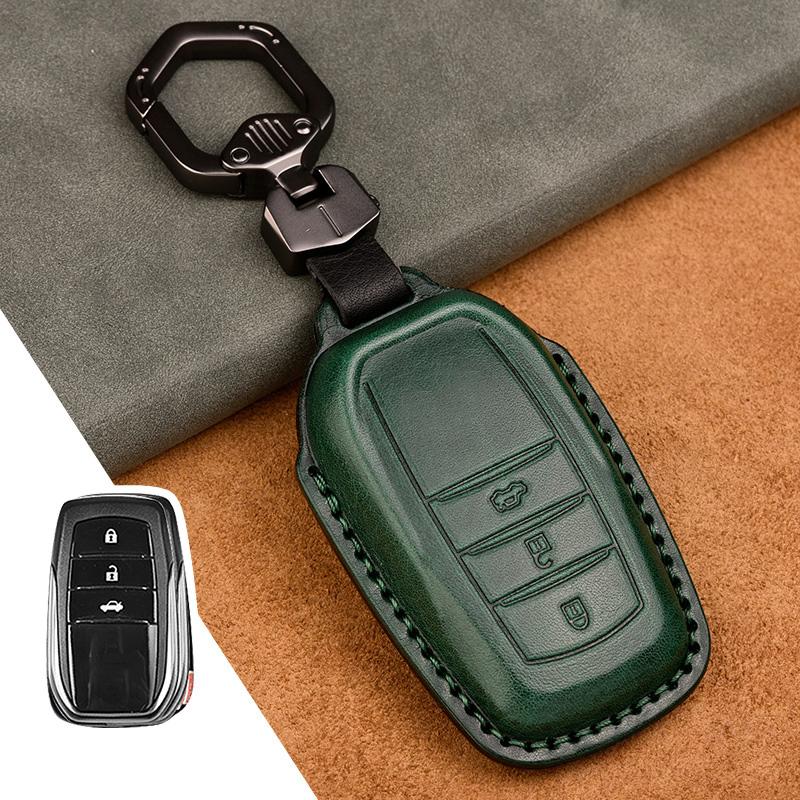 Leather Car Key Case Cover Fob for Toyota Chr C-hr Land Cruiser 200 Avensis Auris Corolla Smart Keychain Shell Accessories Ring