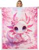 Cute Pink Axolotl Blanket Soft Fleece Throw Cherry Blossom Design Fantasy Art Kids Room Decor