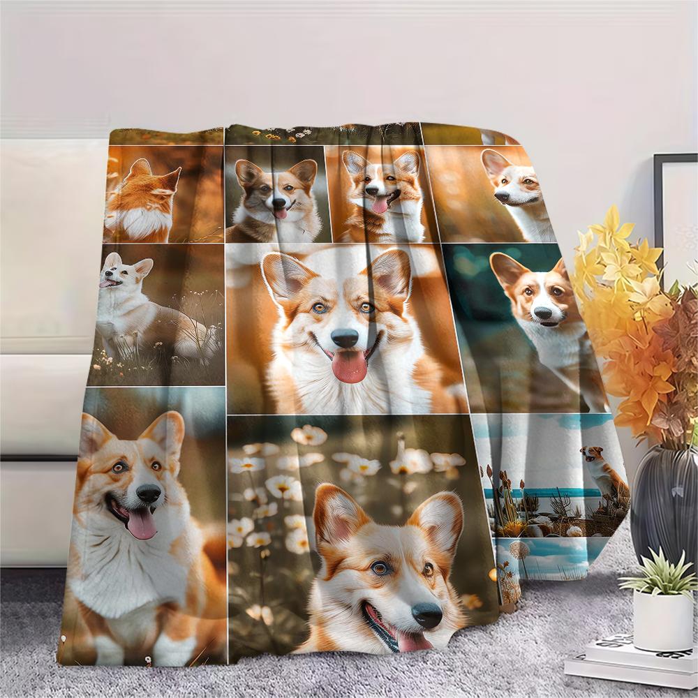 1Pc Corgi Print Flannel Blanket, High quality Comfortable for All Seasons, Home Decor, Warmth and Comfort, Perfect for Christmas Gifts