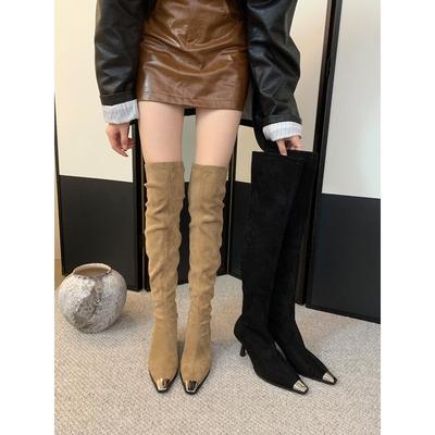 2025 осень и зима новые французские высокие каблуки на платформе длинные рыцарские женские сапоги ретро тонкие сапоги демонстрируют тонкий темперамент
