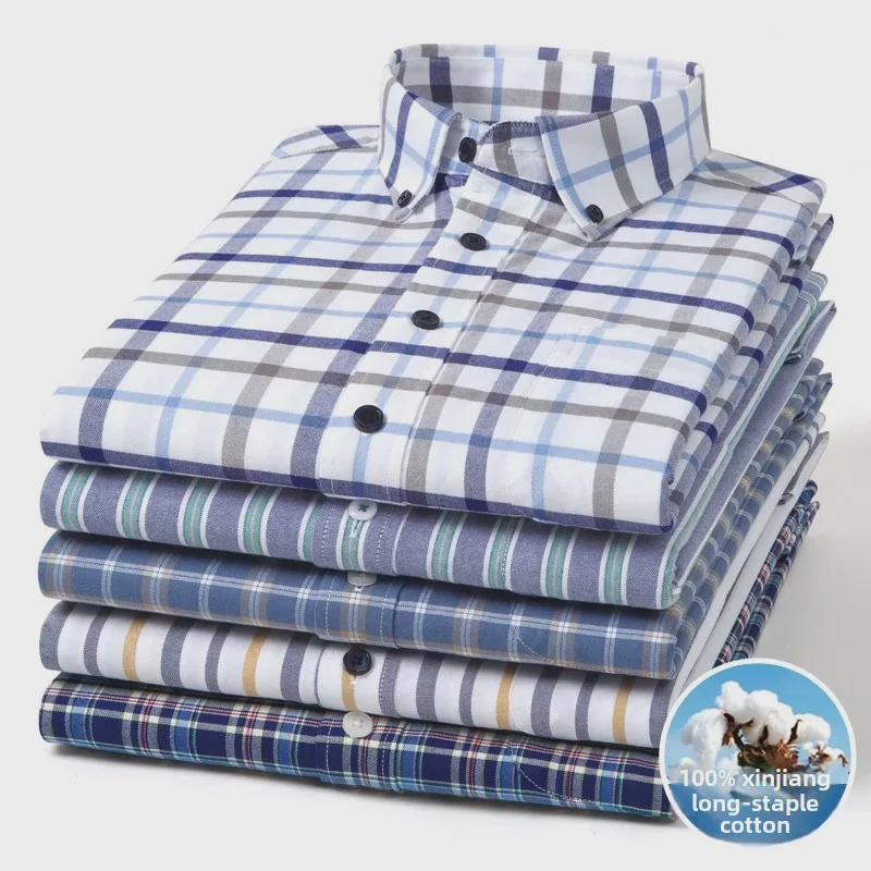 Мужская рубашка из хлопка Оксфорд в полоску с длинным рукавом — повседневная деловая одежда на весну