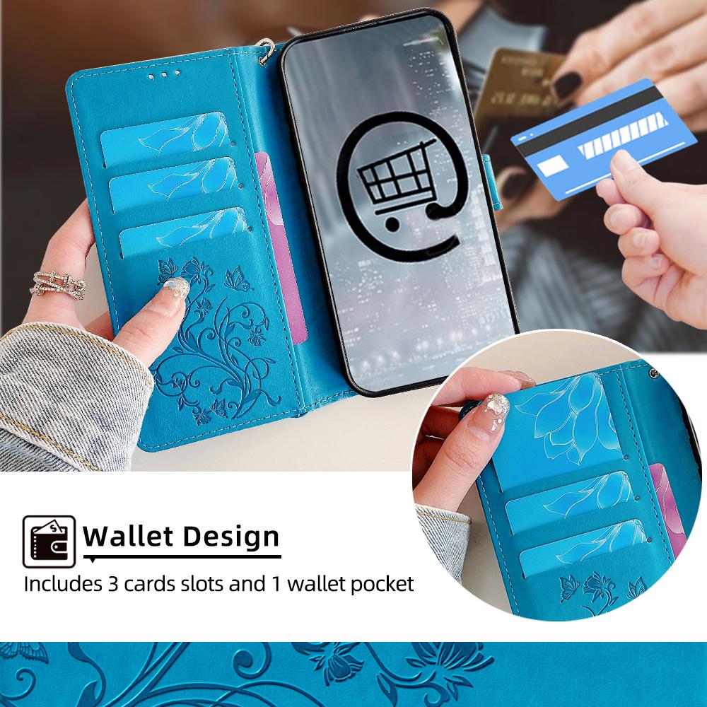 For OnePlus 11 5G Case Butterfly Flower Imprinted PU Leather Flip Phone Cover with 3 Card Slot