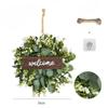 35/45cm Green Artificial Eucalyptus Wreath with Welcome Sign Front Door Wreaths Green Eucalyptus Leaf Wreath for Door Wall Window Farmhouse Decoration