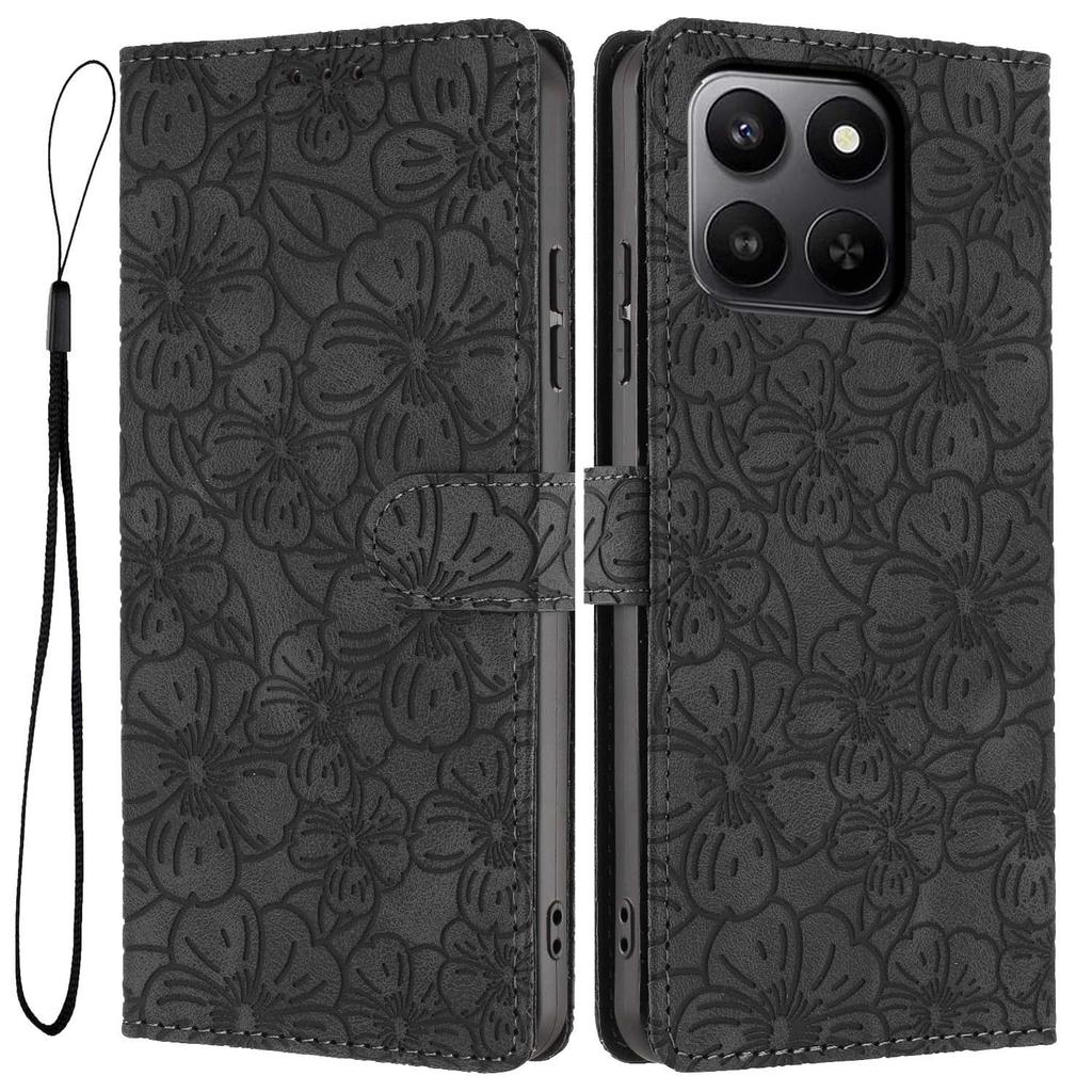 For Honor 400 Smart 5G Flip Case Cherry Blossom Pattern Leather Wallet Stand Phone Cover with Wrist Strap
