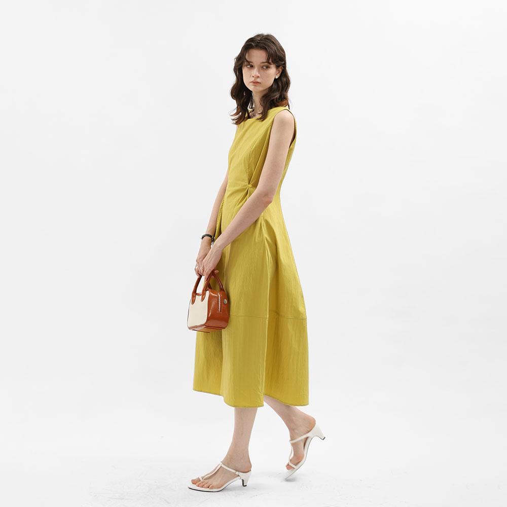 Wednesday Delight Wd_Shirring Flare Sleeveless Dress_Olive